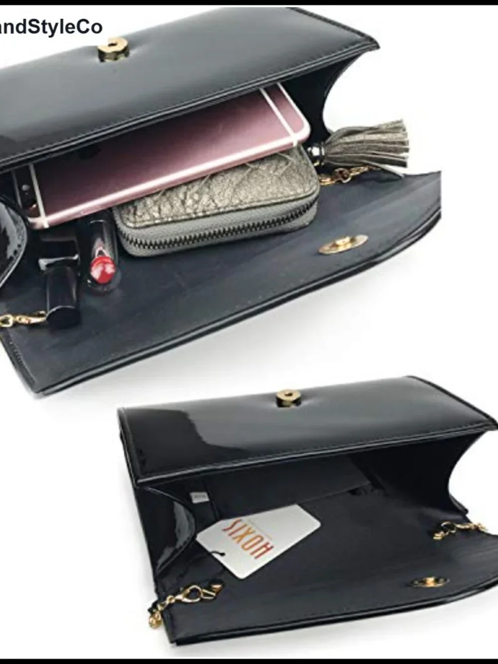 Glossy Envelope Evening Clutch Faux Patent Leather Chain Shoulder Bag